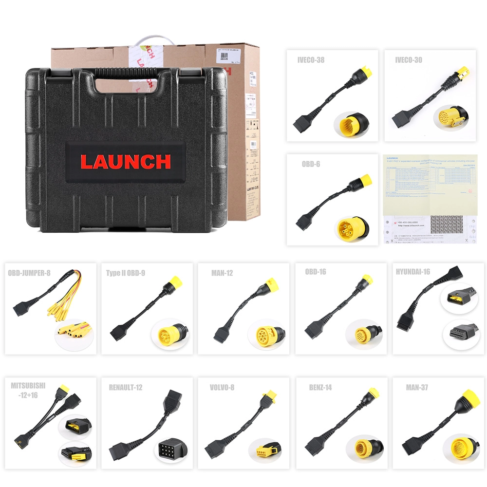 Original Launch X431 PAD V and PAD VII Heavy Duty Truck Software License and Adapters